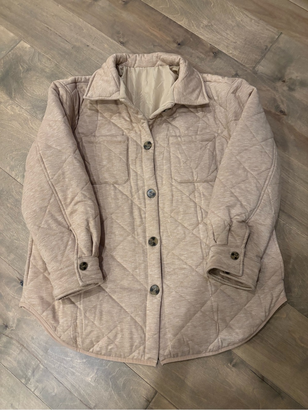 Quilted Button-Front Light Taupe Jacket